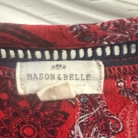 Chic Red Paisley Women's Blouse with flutter sleeves - Picture 2 of 8